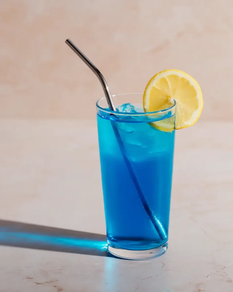 Funny take on blue tonic recipe with lemon and straw, relatable wellness meme