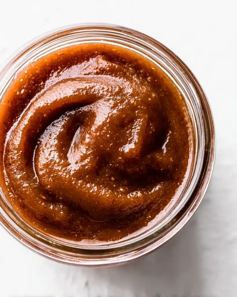 Date Paste Recipe – How to Make and Use This Healthy Natural Sweetener 5 Close-up of date paste recipe in a glass jar with a glossy swirl and smooth, creamy texture