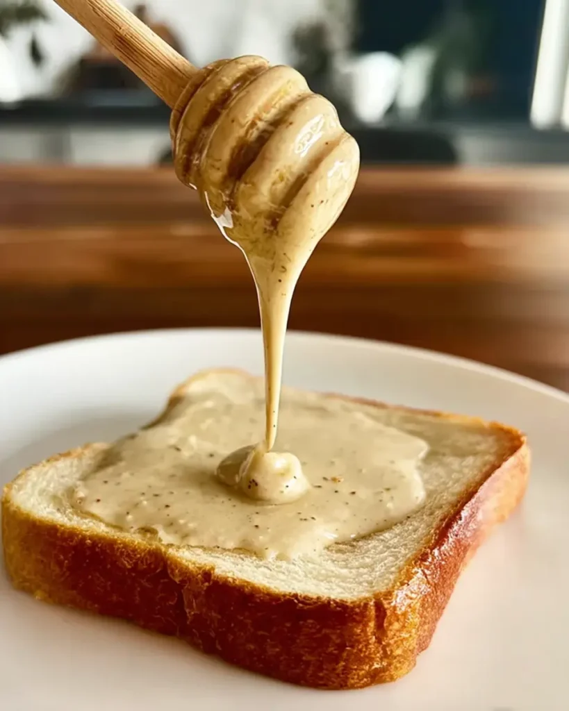 How to Make Whipped Honey (Creamy, Fluffy, and Perfect Every Time) 13 whipped honey dripping onto toast from wooden dipper