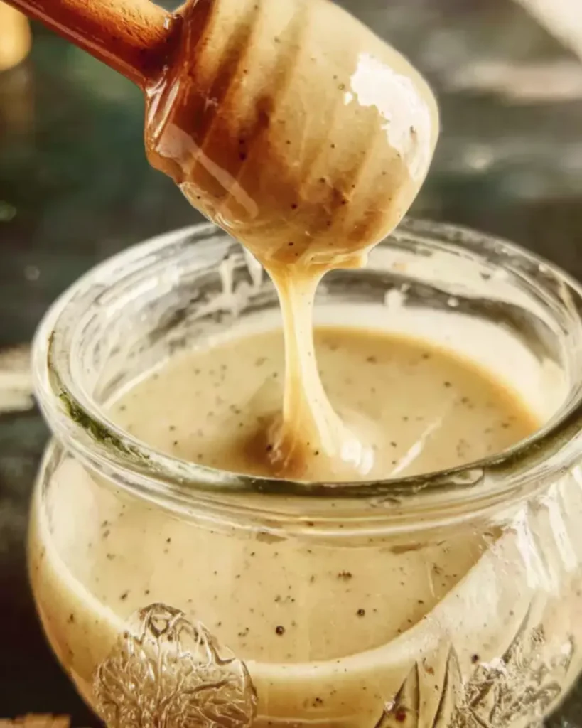 How to Make Whipped Honey (Creamy, Fluffy, and Perfect Every Time) 11 close-up of whipped honey dripping into glass jar