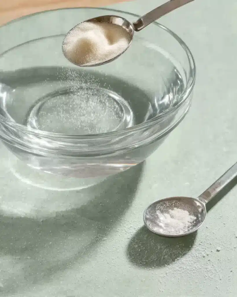 Bariatric Gelatin Recipe step showing gelatin powder blooming in cold water for a smooth set