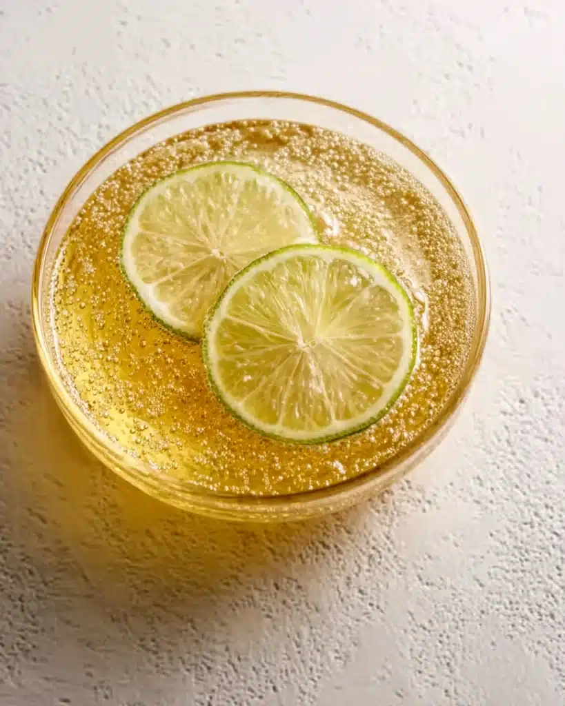 Bariatric Gelatin Recipe finished portion in a glass bowl with citrus slices, sugar free gelatin snack