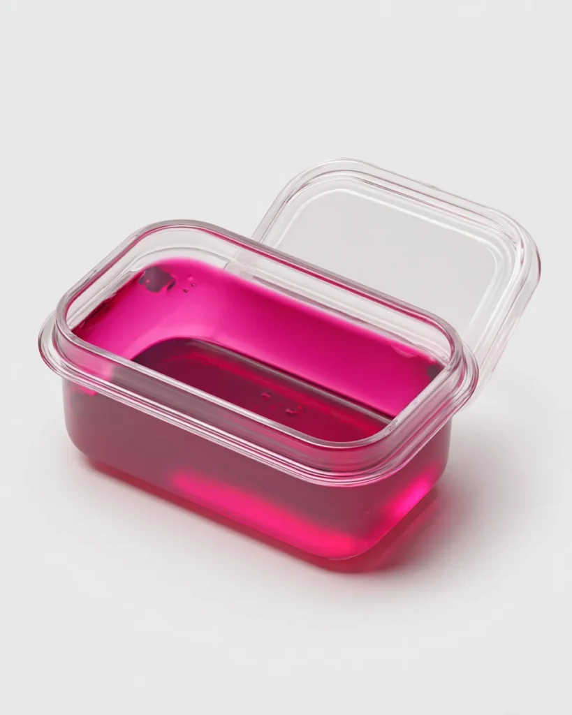 Dr Oz Pink Gelatin Recipe for Weight Loss, Bariatric Jello in 2 Minutes 12 Pink gelatin mixture in a clear container ready to chill on a white surface