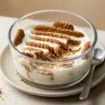 Viral Japanese yogurt cheesecake in a glass bowl with Biscoff cookies and creamy swirled layers