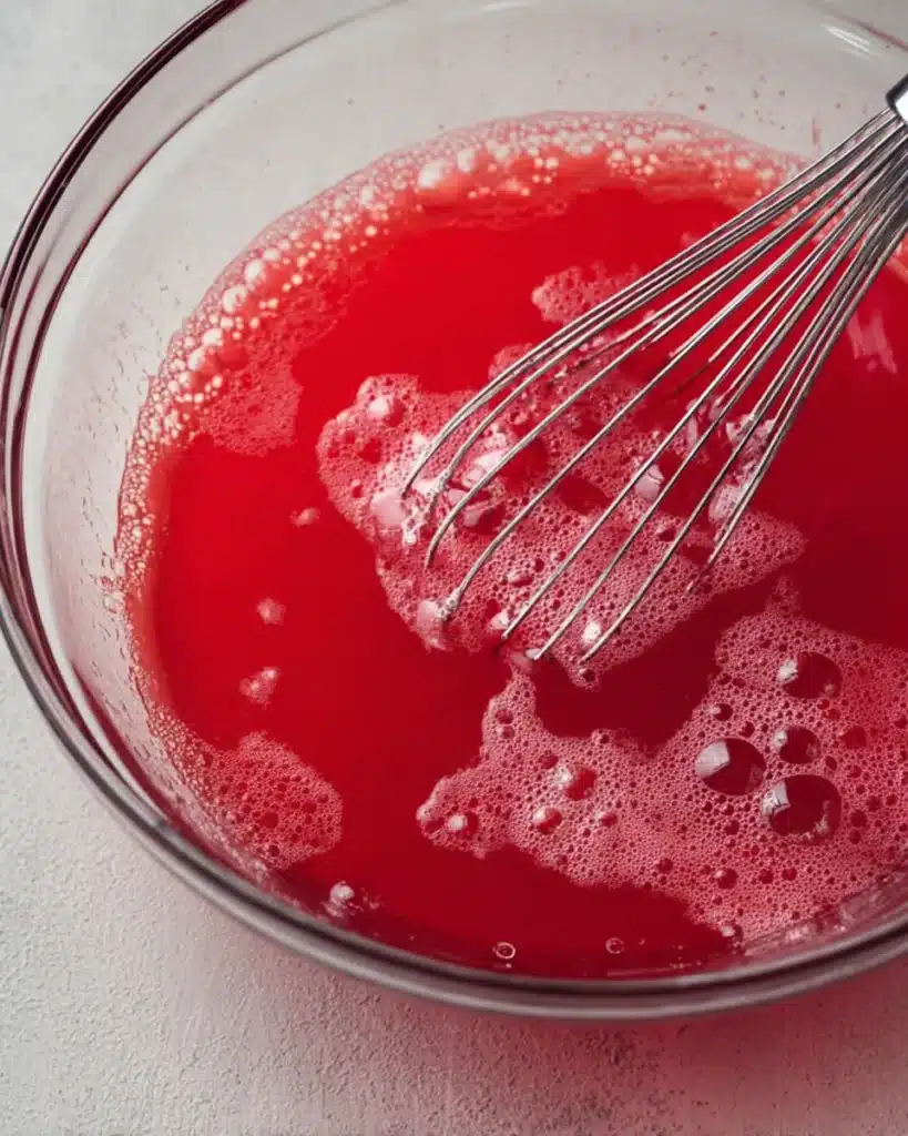 Keto Jello for Weight Loss mixture whisked smooth with sugar free drink mix in a glass bowl