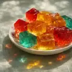 Colorful gelatin cubes in a dish, jelly burn gummies style for Jillian Michaels Gelatin Trick Recipe