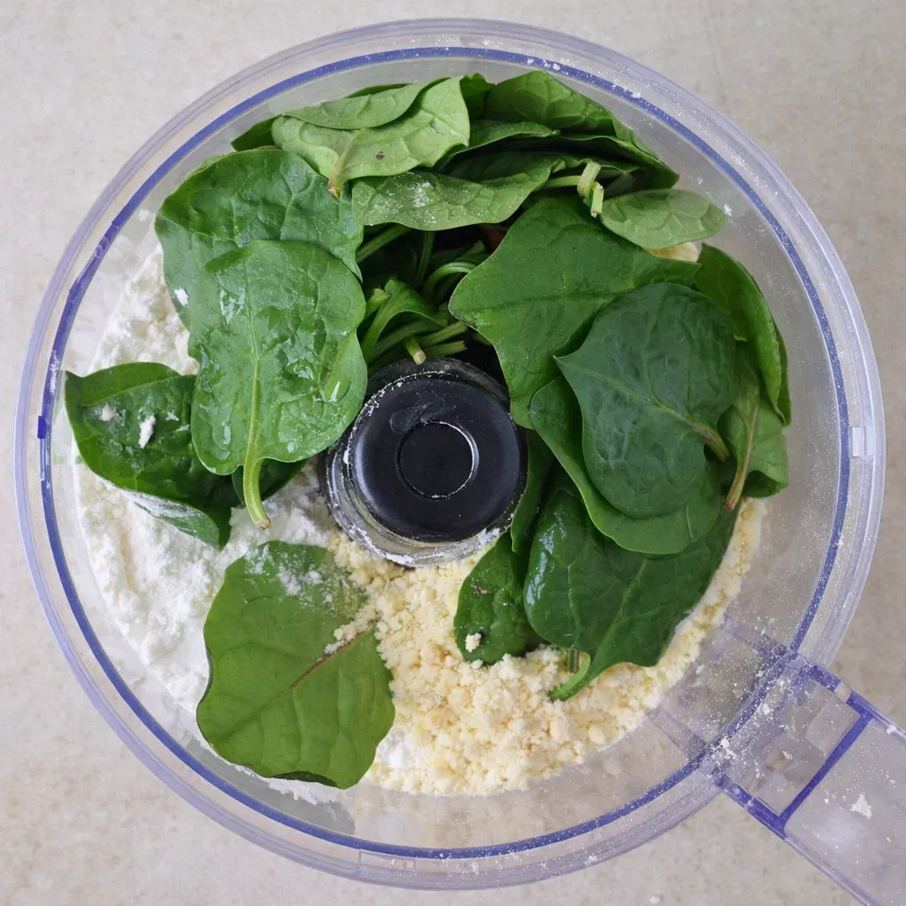 Spinach Tortillas Recipe with Easy Gluten Free Wraps 7 Spinach Tortillas ingredients in a food processor with spinach and flour