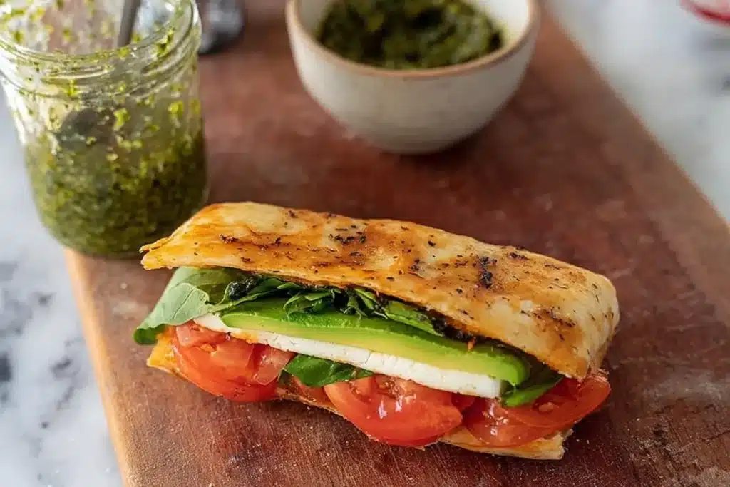 Cottage cheese wrap with avocado tomato and greens