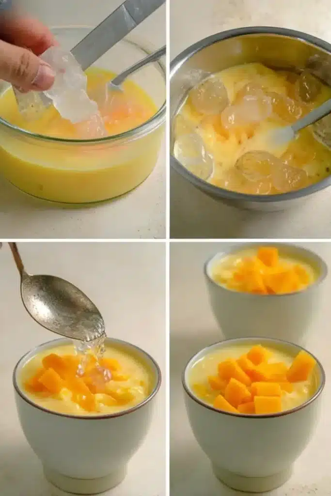 Mango Sago Pudding Recipe mango chunks in blender for mango puree