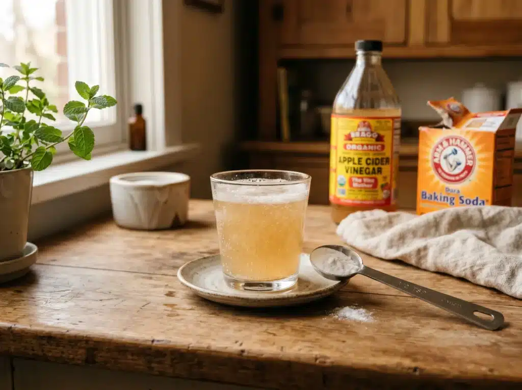 Baking Soda Shot Recipe for Weight Loss: Quick Digestion Support Drink 7 Apple cider vinegar baking soda shot in a glass